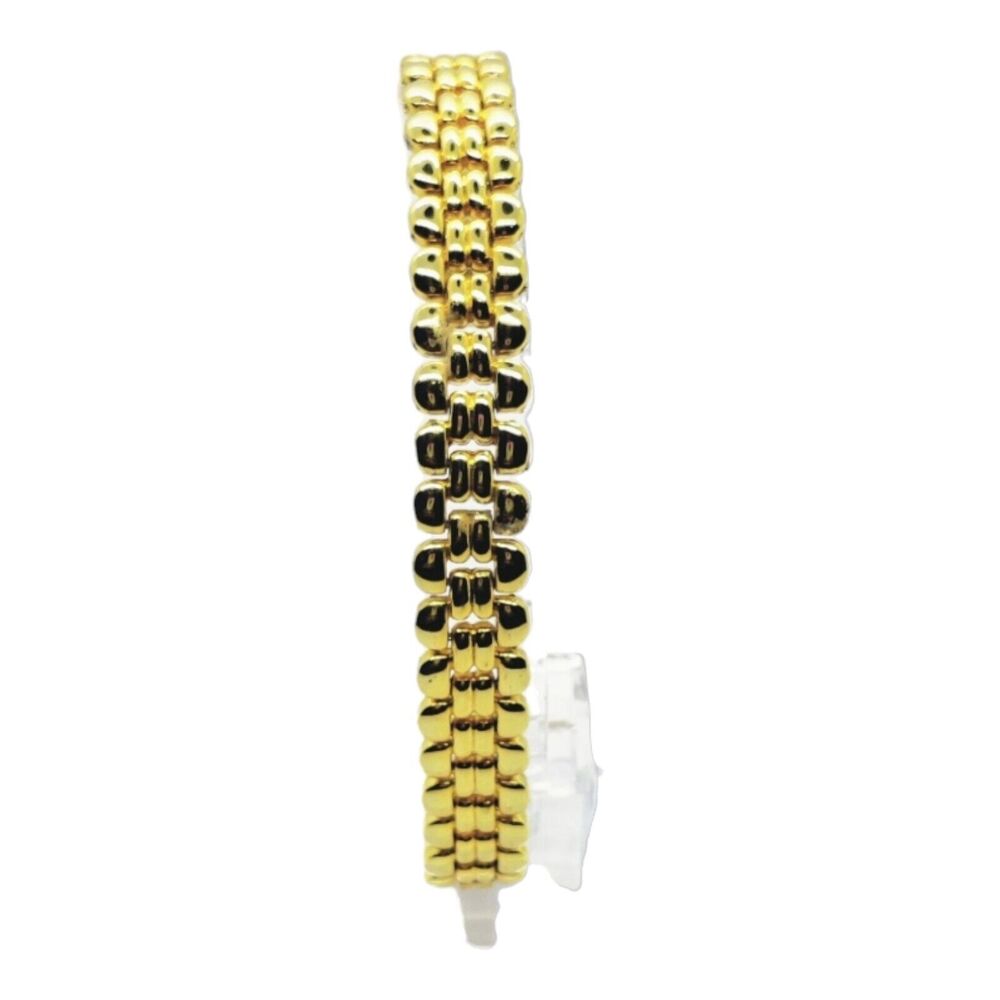 Gold Tone Triple Row‎ Jubilee Link Bracelet Women Fold Over Clasp Classic Style - Picture 5 of 7